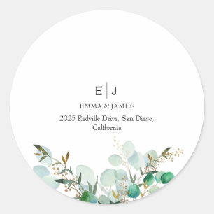 Minimal Greenery Monogram Round Sticker