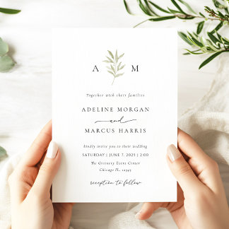 Minimal Greenery Olive Branch Wedding Invitation