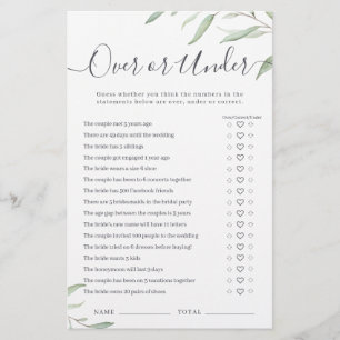 Minimal greenery Over or Under bridal shower game