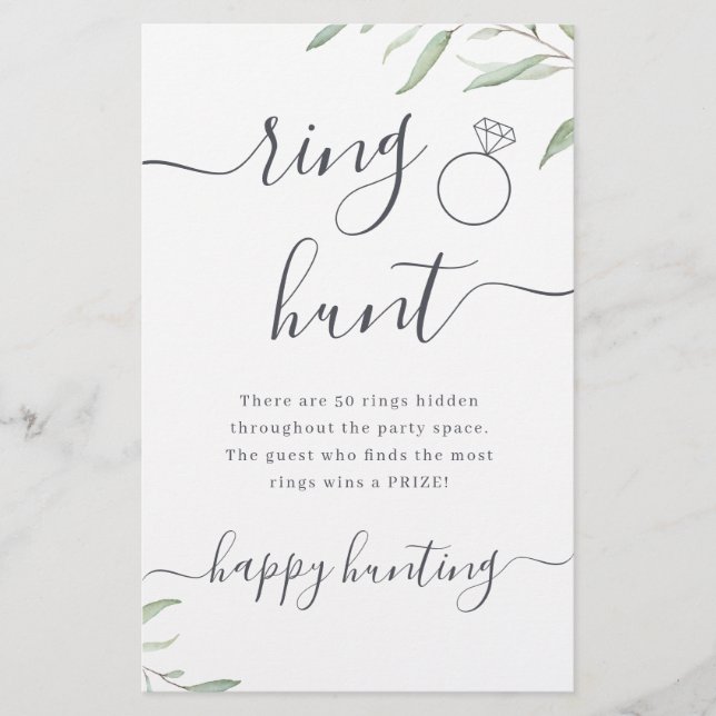 Minimal greenery ring hunt bridal shower game (Front)
