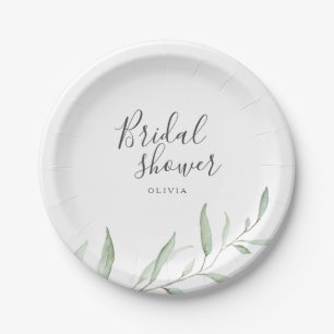 Minimal greenery rustic bridal shower paper plate