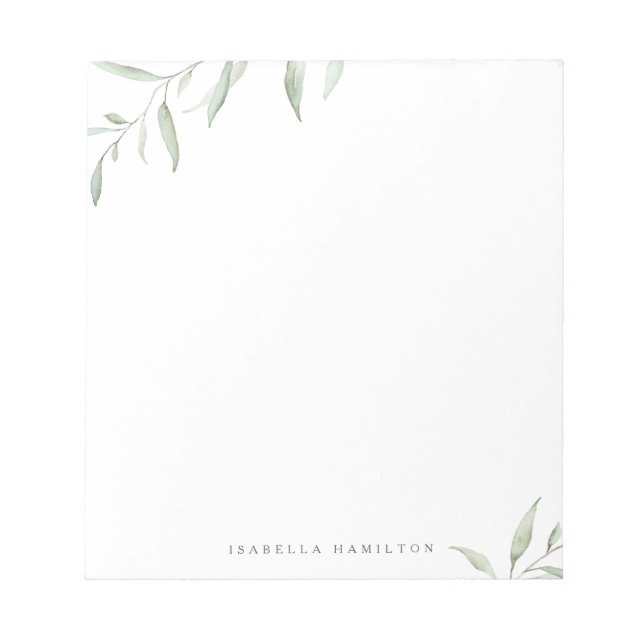 Minimal greenery rustic personalised stationery notepad (Front)