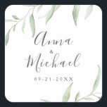 Minimal greenery rustic wedding favour square sticker<br><div class="desc">Modern chic watercolor botanical foliage greenery design,  simple and elegant,  great wedding favour stickers for modern wedding,  rustic wedding,  and botanical garden wedding in spring and summer.
See all the matching pieces in collection.</div>