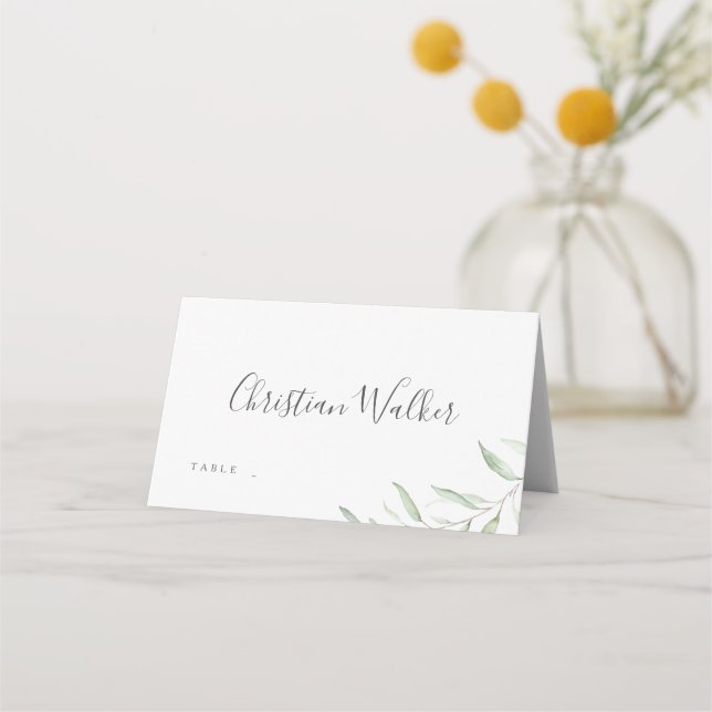 Minimal greenery rustic wedding place card (Front)