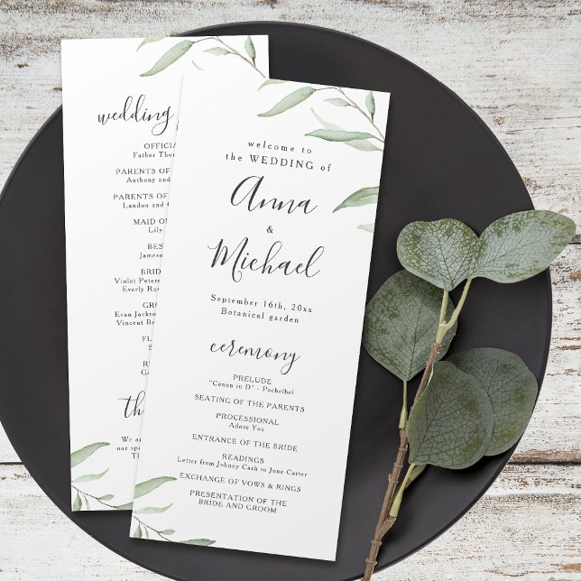 Minimal greenery rustic wedding program menu (Minimal greenery rustic wedding program)