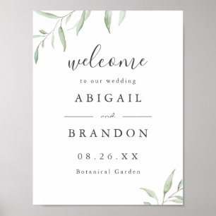 Minimal greenery rustic wedding welcome sign