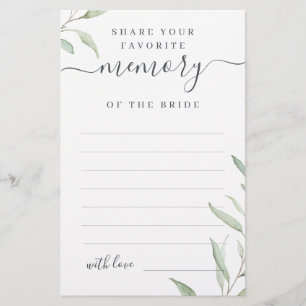 Minimal greenery share a memory bridal shower game