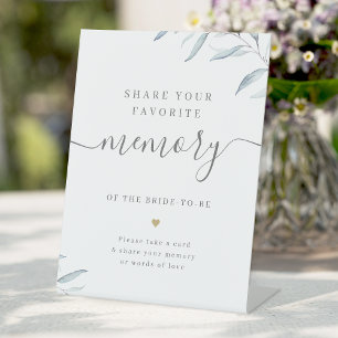 Minimal greenery share a memory bridal shower pedestal sign