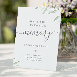 Minimal greenery share a memory bridal shower pedestal sign