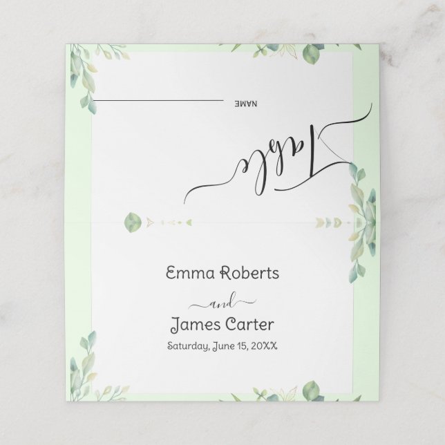 Minimal Greenery Table Number Place Cards (Outside Unfolded)