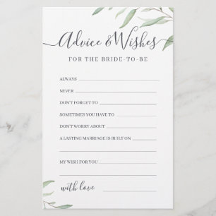 Minimal greenery wedding advice & wishes card