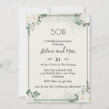 Minimal Greenery Wedding Anniversary Invitations