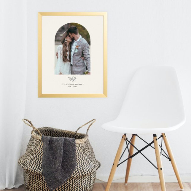 Minimal Greenery Wedding Family  Photo Print (A minimal wedding print with greenery leaves and simply typography and boho arch photo.)