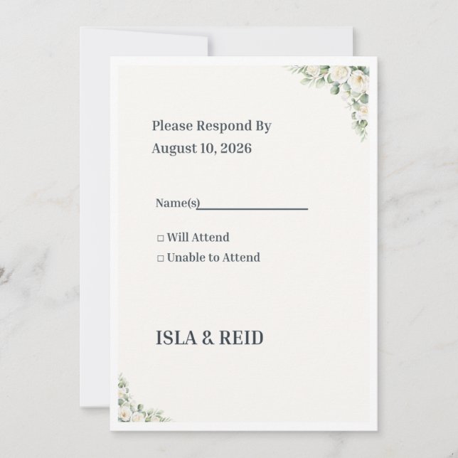 Minimal Greenery Wedding RSVP Card | Elegant Flora (Front)
