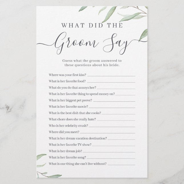 Minimal greenery what did the groom say game (Front)