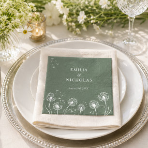 Minimal Greenery Wildflower Wedding Napkin