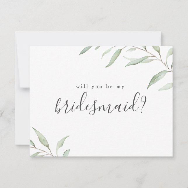 Minimal greenery will you be my bridesmaid invitation (Front)
