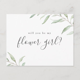 Minimal greenery will you be my flower girl invitation