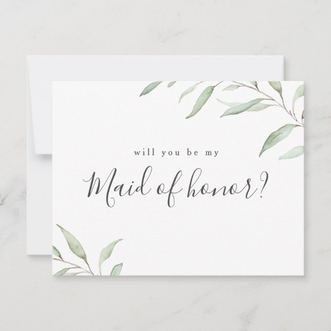 Minimal greenery will you be my maid of honour invitation (Front)