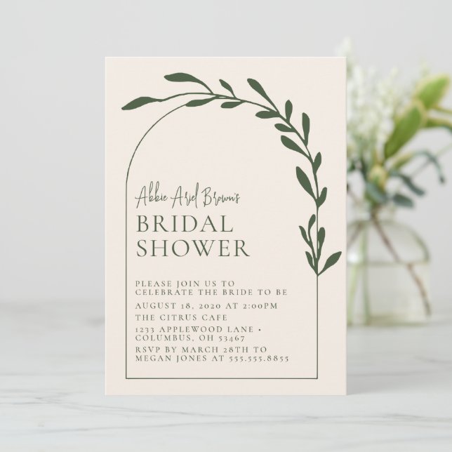 Minimal Greenish Arch Script Text Bridal Shower In Invitation (Standing Front)