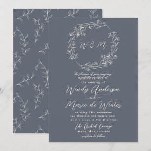 Minimal Grey and Cream Boho Botanical Wedding Invitation