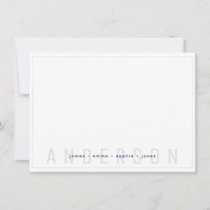 Minimal Grey and Navy Blue Border Family Last Name Card