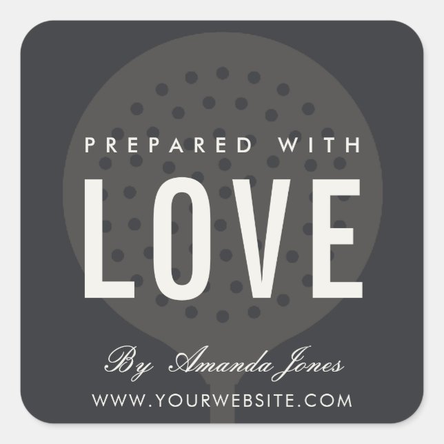 MINIMAL GREY BLACK SKIMMER CHEF PREPARED WITH LOVE SQUARE STICKER (Front)