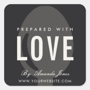 MINIMAL GREY BLACK SPOON CHEF PREPARED WITH LOVE SQUARE STICKER