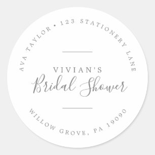 Minimal Grey Bridal Shower Circular Return Address Classic Round Sticker