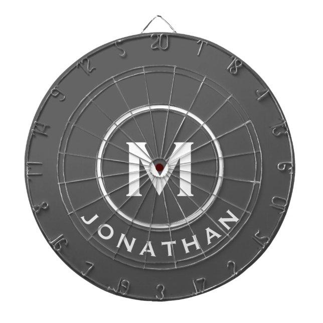 Minimal Grey Classic Monogram Name Dartboard (Front)
