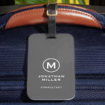 Minimal Grey Classic Typographic Monogram Luggage Tag<br><div class="desc">A professional vertical design in modern style with a grey and white monogram emblem with large classic block typography initial monogram with name and title below. The text can easily be customised using the fields provided.</div>
