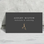 Minimal Grey Faux Gold Scissors Hair Stylist Business Card<br><div class="desc">Elegant customizable business card template with FAUX gold scissors icon and grey background. Minimalist design,  perfect for beauty salon,  hair stylist.</div>