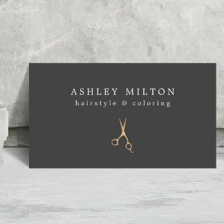 Minimal Grey Faux Gold Scissors Hair Stylist Business Card