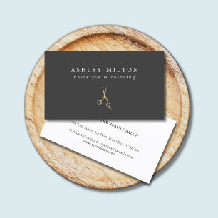 Minimal Grey Faux Gold Scissors Hair Stylist Business Card