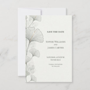 Minimal Grey Ginkgo Wedding Save the Date