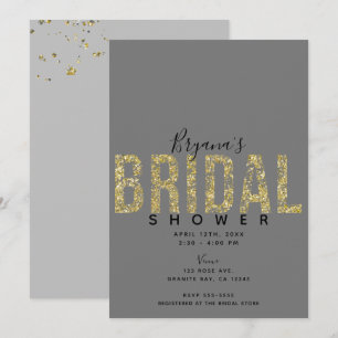 Minimal Grey Gold Flakes Glitter Bridal Shower Inv Invitation