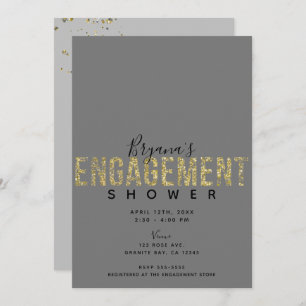 Minimal Grey Gold Flakes Glitter Engagement Shower Invitation