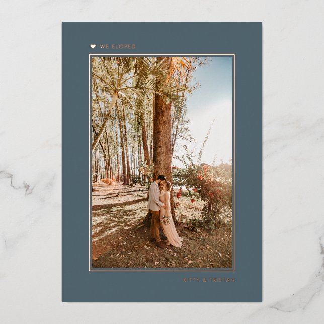 Minimal Grey Gold Married Elopement Announcement (Front)