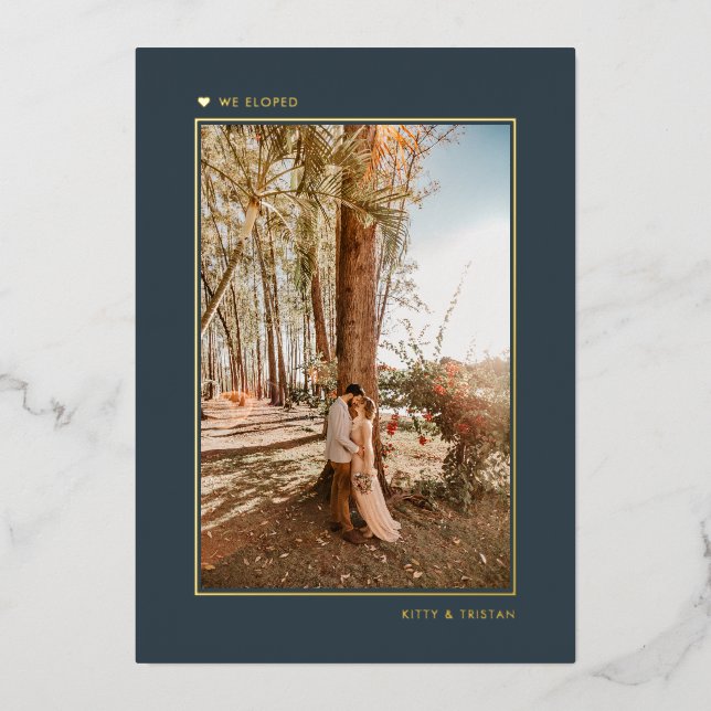 Minimal Grey Gold Married Elopement Announcement (Front)