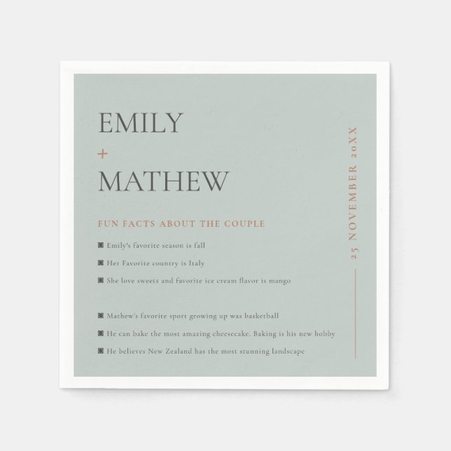 MINIMAL GREY GREEN TYPOGRAPHY FUN FACTS NAPKIN (Front)