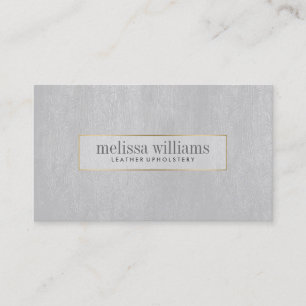 Minimal Grey Leather Texture Gold Accents Business Card
