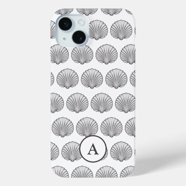 Minimal Grey Monogramed Seashell Pattern Case-Mate iPhone Case (Back)