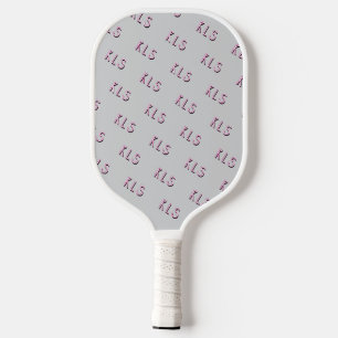 Minimal Grey Pink White Striped Monogram Pickleball Paddle
