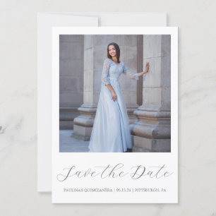 Minimal Grey Quinceanera Simple Calligraphy Photo Save The Date