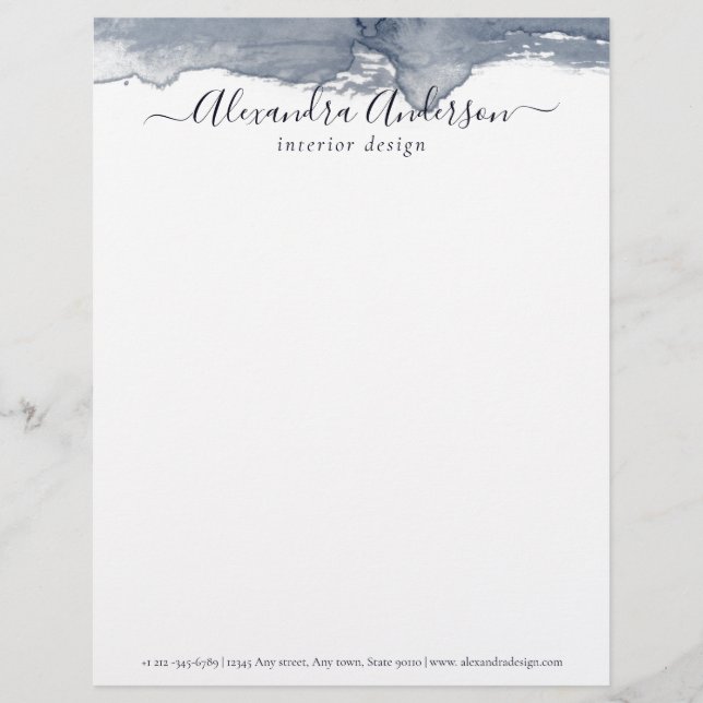 Minimal Grey Watercolor Elegant Script Custom Letterhead (Front)