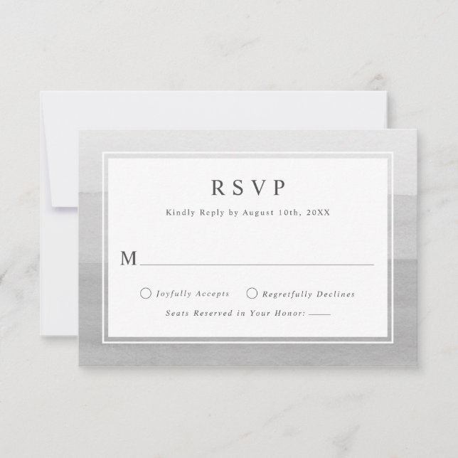 Minimal Grey Watercolor Ombre Wedding RSVP Card (Front)