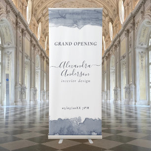 Minimal Grey Watercolor Script Grand Opening Retractable Banner