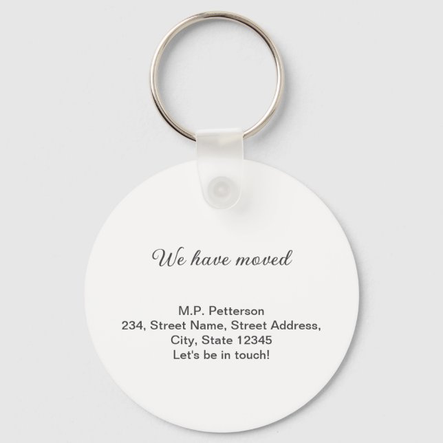 minimal grey we have moved add name address text  key ring (Front)