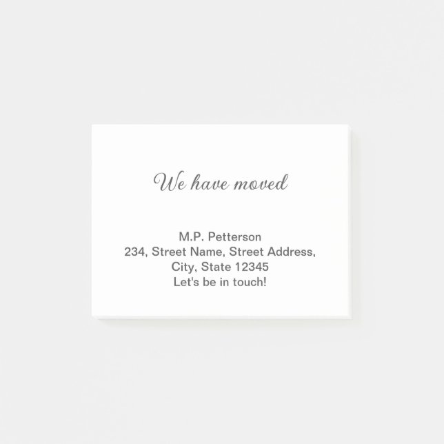 minimal grey we have moved add name address text  post-it notes (Front)