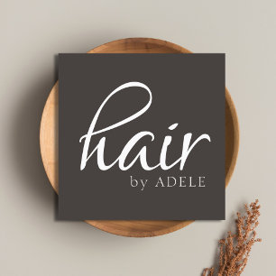 Minimal Grey White Hair Stylist Square Business Card